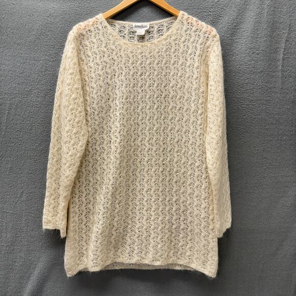 Neiman Marcus Sweaters - Neiman Marcus Sweater Womens Medium Cream Open Knit Fuzzy Kid Mohair Vintage